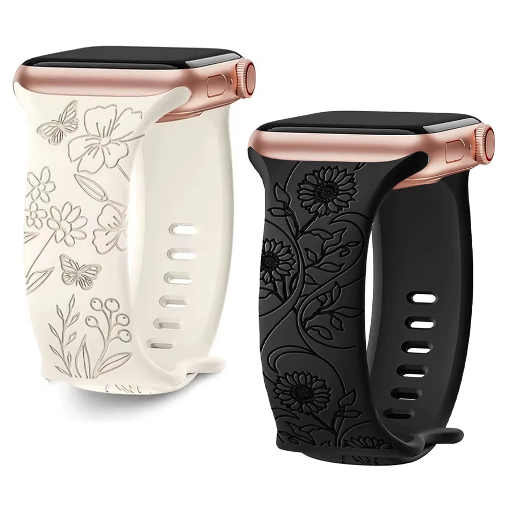 Straps for  Watch Band 44Mm 42Mm 41Mm 40Mm 45Mm 49Mm 46Mm Floral Engraved Bracelet Correa Iwatch Series 10 9 7 SE 6 8 Ultra