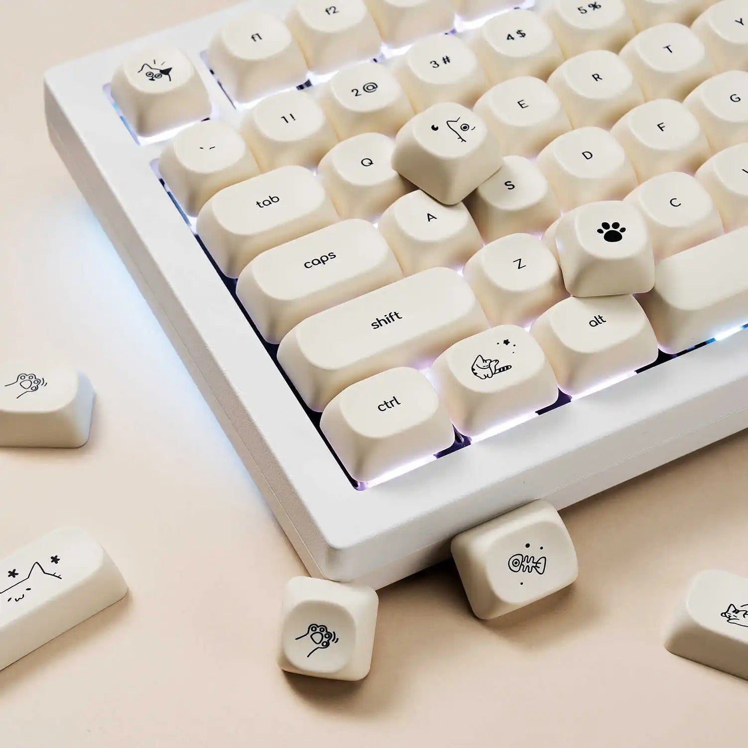 Cute Cat Keycaps For Mechanical Keyboard With 124 Keys