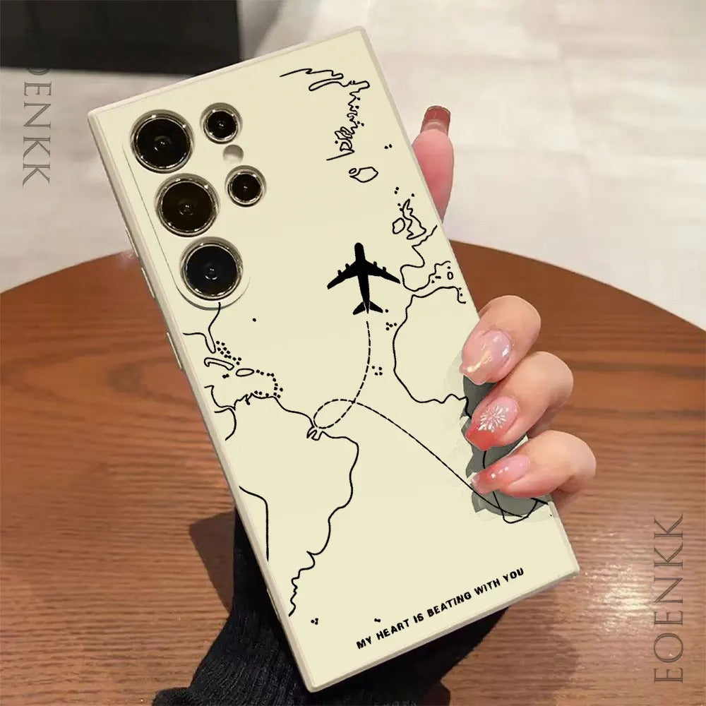 Airplane Route Desian Phone Case For Samsung Galaxy S25 Series
